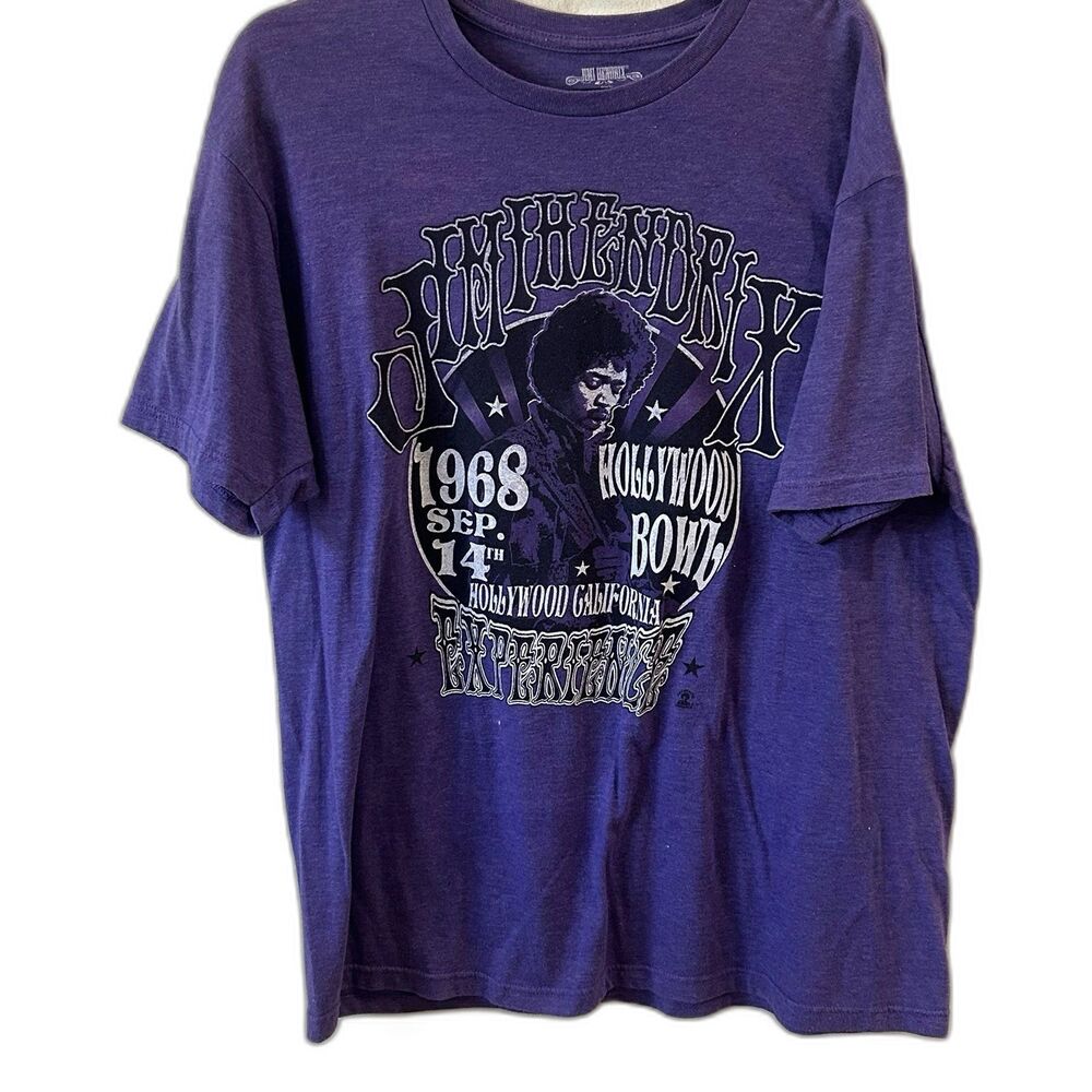 Jimi Hendrix T-Shirt Men's Size XL Color Purple 1968 Hollywood Bowl Graphic Tee